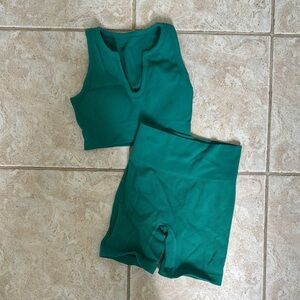 Green Ribbed Workout Set